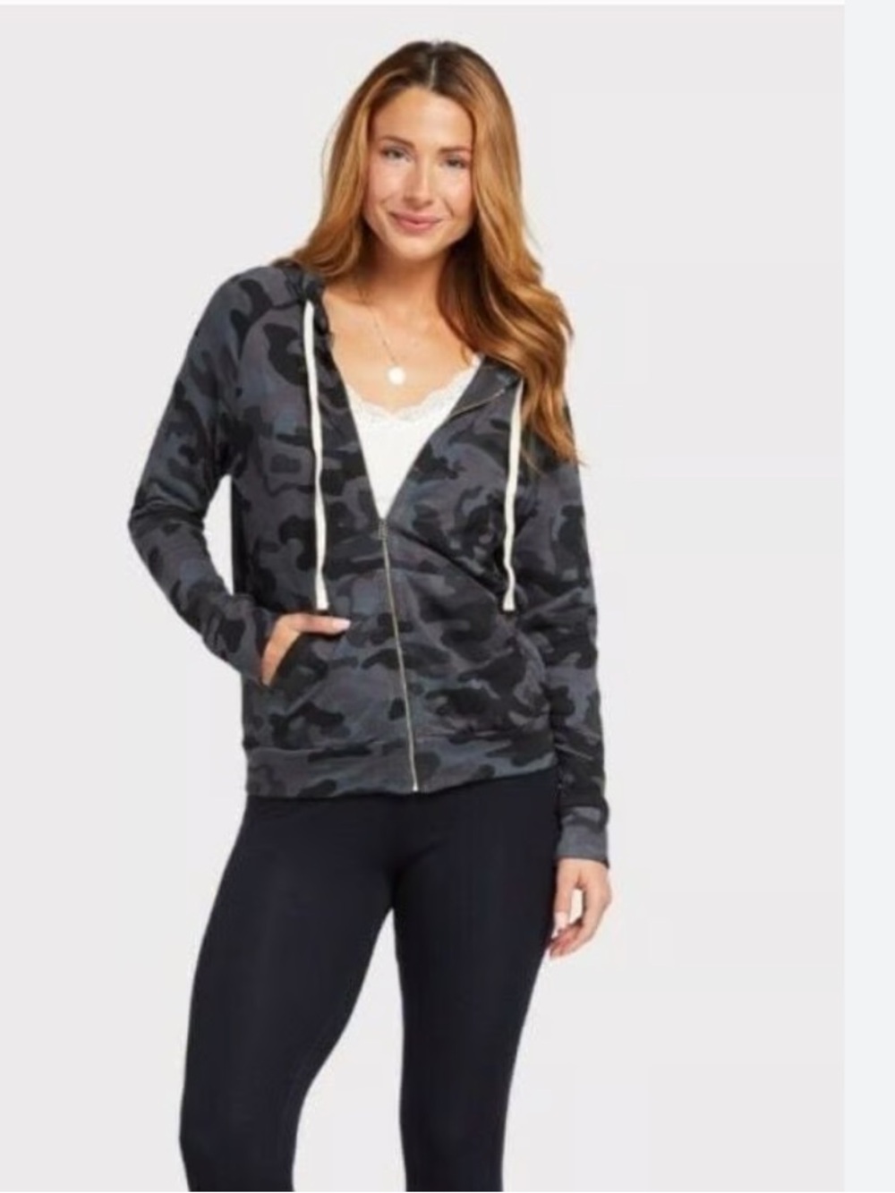 SUNDRY Blue Camo Zip Hoodie with Drawstrings Size 3 Large Lightweight